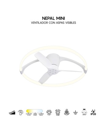 NEPAL MINI * VENTILADOR BLANCO LED CON MANDO